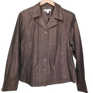 Coldwater Creek Size 16 Copper Bronze Metallic Cotton Snap Jacket Coat